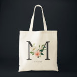Tote Bag Lettre florale de pivoine M Monogramme noir<br><div class="desc">Sac fourre-tout féministe et élégant à fleurs lumineuses avec des illustrations aquarelles de fleurs,  monogramme de verdure. Personnalisez en ajoutant un nom ou une courte phrase. Ce sac en toile monogramme floral M lettre sera parfait comme cadeau personnalisé pour les mariages,  anniversaires et bien plus encore.</div>