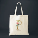 Tote Bag Lettre florale de pivoine P Monogramme or Bridesma<br><div class="desc">Le sac fourre-tout monogramme P à lettre florale présente un bouquet floral d'aquarelle de pivoines et de roses rose vif, un accent verdoyant et une lettre fausse feuille d'or. Ce sac fourre-tout monogramme de femme d'honneur fleurie P est parfait pour les mariages, douches, anniversaires et bien plus encore. Personnalisez en...</div>