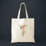 Tote Bag Lettre florale de pivoine T Monogramme or Bridesma<br><div class="desc">Le sac fourre-tout en monogramme T à lettre florale est doté d'un bouquet floral d'aquarelle de pivoines et de roses rose vif, d'un accent verdoyant et d'une lettre en feuille d'or. Ce sac fourre-tout de monogramme fleuri T est parfait pour les mariages, douches, anniversaires et bien plus encore. Personnalisez en...</div>