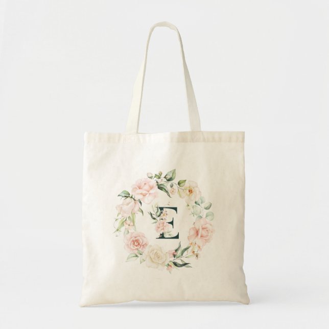 Tote Bag Lettre florale initiale E cadre floral (Devant)