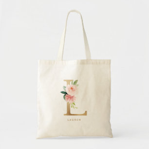Tote Bag Lettre florale L Monogramme Or Robe de demoiselle