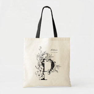 Tote Bag LETTRE Florale P ferme botanique monogrammée