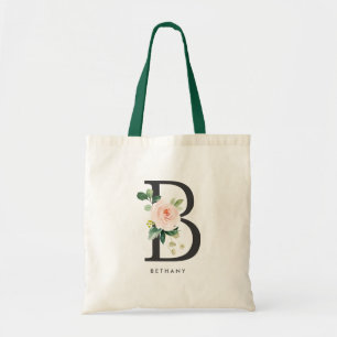 Tote Bag Lettre florale P monogramme noir demoiselle d'honn