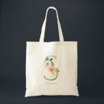 Tote Bag Lettre florale P monogramme oré Bridesmaid<br><div class="desc">Sac cabas à monogramme lettre S florale avec bouquet floral aquarelle de pivoines et roses blanches et roses, accent de verdure et lettre en faux or. Ce sac cabas à monogramme lettre S florale pour demoiselle d'honneur est parfait pour les mariages, les douches, les anniversaires et bien plus encore. Personnalisez...</div>