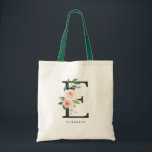 Tote Bag Lettre florale Peony E Monogramme noir Bridesmaid<br><div class="desc">Le sac fourre-tout Floral lettre E monogramme présente un bouquet floral aquarelle de pivoines blanches et roses rousses et de roses, accent verdoyant. Ce sac fourre-tout monogramme de femme d'honneur fleurie E est parfait pour les mariages, douches, anniversaires et bien plus encore. Personnalisez en ajoutant des noms ou une courte...</div>