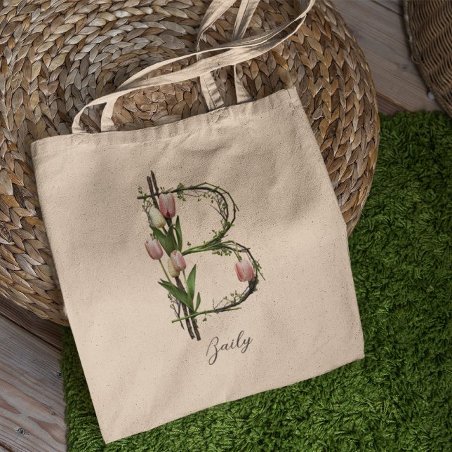 Tote Bag Lettre florale personnalisée 'B' – Cadeau personna (Créateur téléchargé)
