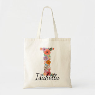 Tote Bag Lettre florale personnalisée I Nom personnalisé bo