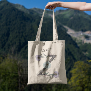 Tote Bag Lettre florale personnalisée Zinnia Z – Cadeau per