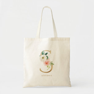 Tote Bag Lettre Florale Pivoine S Monogramme Or Demoiselle 