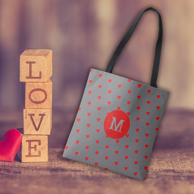 Tote Bag Lettre grise aux Coeurs rouges (Créateur téléchargé)