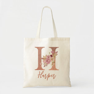Tote Bag Lettre H Parties scintillant rose pâle Monogramme