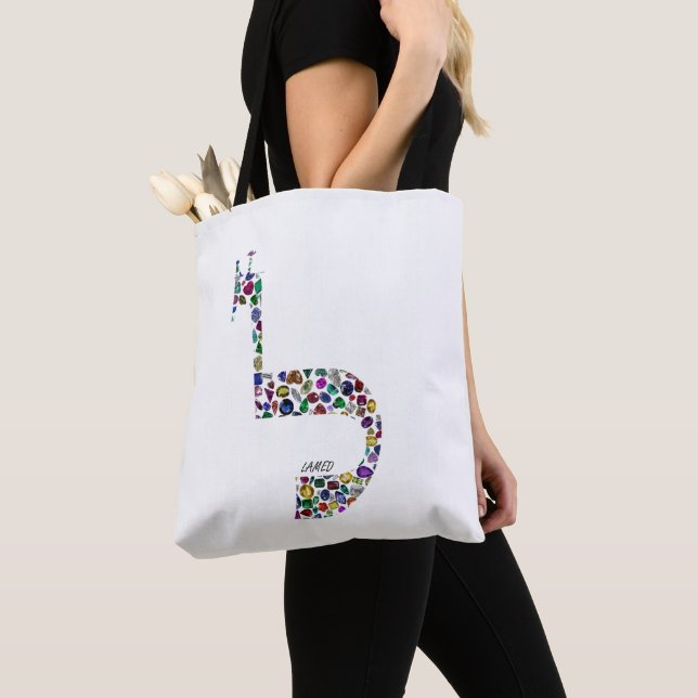 TOTE BAG LETTRE HÉBRAÏQUE 'LAMED' EN PIERRES PRÉCIEUSES (De près)