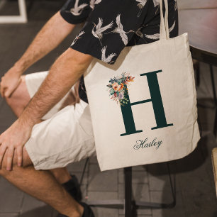 Tote Bag Lettre initiale florale Monogramme H