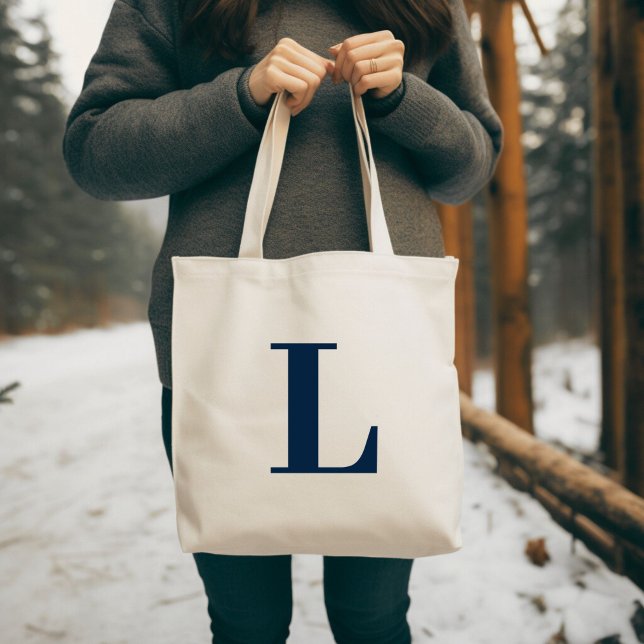 Tote Bag Lettre initiale | Monogramme marine moderne élégan (Créateur téléchargé)