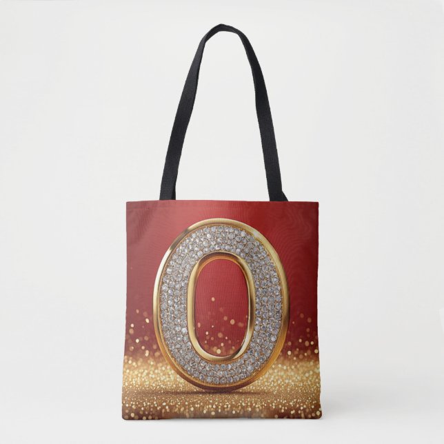 Tote Bag Lettre initiale monogramme O en paillettes dorées  (Devant)