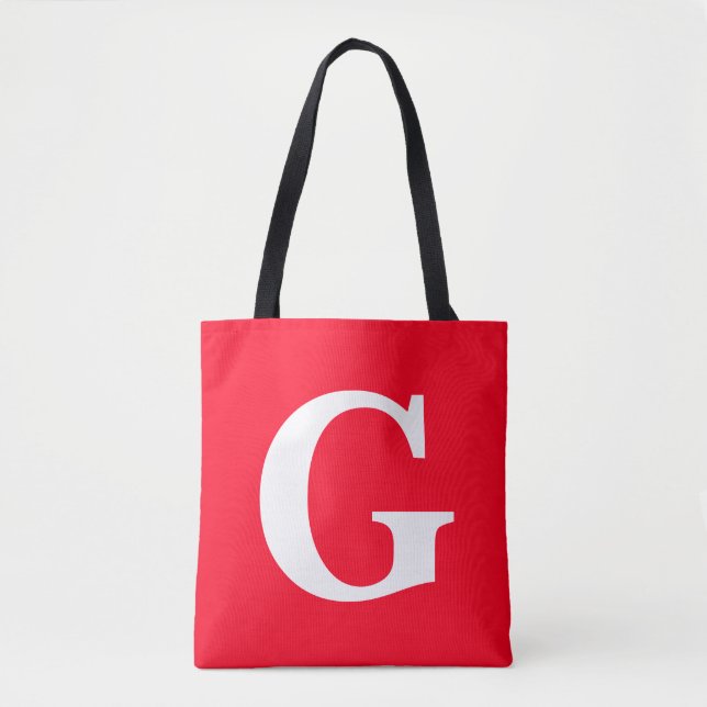 Tote Bag Lettre initiale Monogramme Rouge Blanc Plaine Simp (Devant)