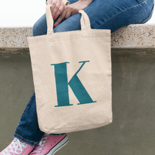 Tote Bag Lettre initiale Monogramme sarcelle moderne élég