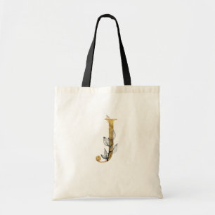 Tote Bag *~* Lettre J Monogramme or Feuille noir initial