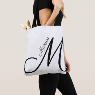 Tote Bag Lettre M - Monogramme + Nom - élégant moderne