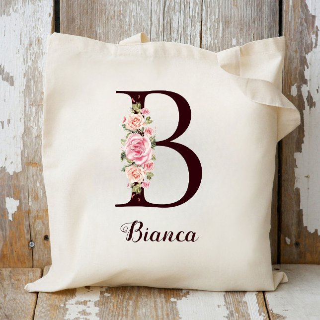 Tote Bag Lettre minimale B Blush Floral Cadeau personnalisé (Créateur téléchargé)