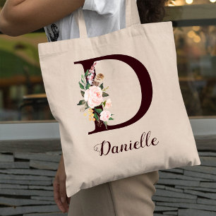 Tote Bag LETTRE MINIME D Blush Floral Cadeau personnalisé