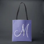 Tote Bag Lettre Monogramme noir blanc Nom du script Périwin<br><div class="desc">Un nom de script initial en monogramme noir et blanc moderne et élégant sur un plateau de service arrière - plan periwinkle tendance. Moderne et élégant.</div>