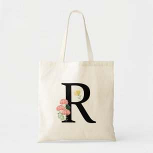 Tote Bag Lettre monogramme R fleurs d'aquarelle moderne chi
