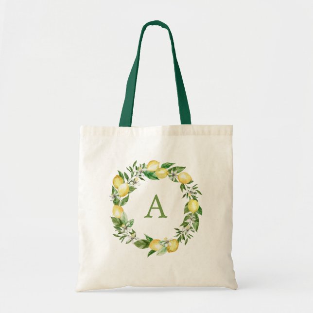 Tote Bag Lettre Monogramme Vert Jaune CitronCitrusLady Fill (Devant)