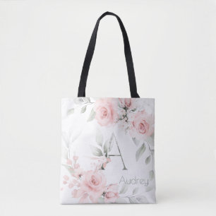 TOTE BAG LETTRE MONOGRAPHE ROSE BLANC BRIDUSE A