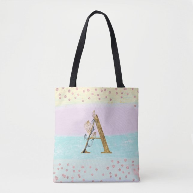 Tote Bag *~ LETTRE MONOGRAPHIQUE A - Couleurs pastel Partie (Devant)