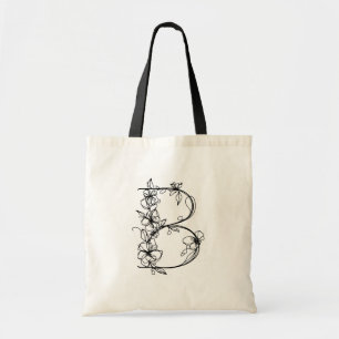 Tote Bag LETTRE MONOGRAPHIQUE Florale B toile réutilisable