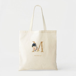 Tote Bag LETTRE MONOGRAPHIQUE Florale Blush Navy "M" Person