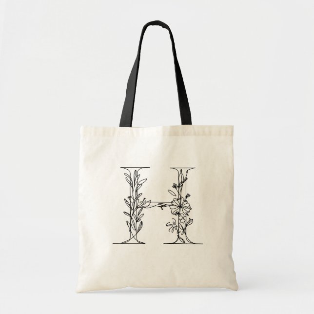 Tote Bag LETTRE MONOGRAPHIQUE Florale H toile réutilisable (Devant)