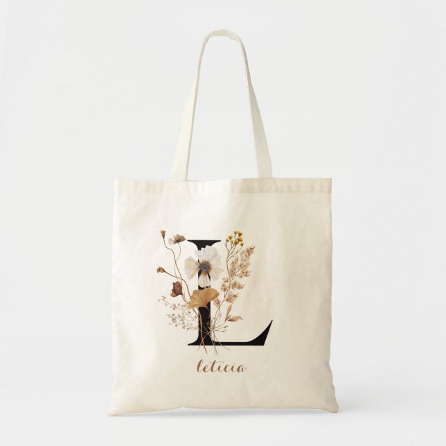 Tote Bag LETTRE MONOGRAPHIQUE Florale Moderne Personnalisée (Devant)