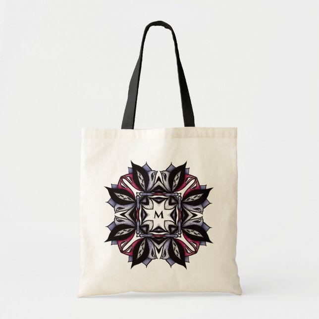Tote Bag LETTRE MONOGRAPHIQUE GOthique Florale Mandala (Devant)