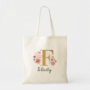 Tote Bag LETTRE MONOGRAPHIQUE MONOGRAPHIQUE D'OR Rose "F"