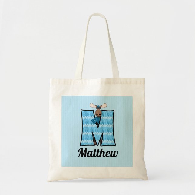 TOTE BAG LETTRE MONOGRAPHIQUE MOOSE BLEUE M ENFANT (Devant)