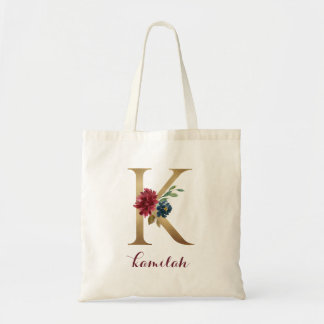Tote Bag LETTRE MONOGRAPHIQUE OR BOURG BOURG Floral "K"