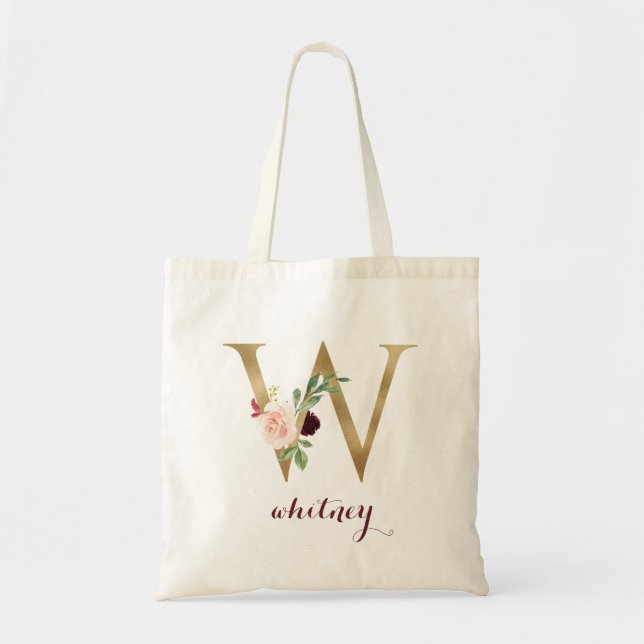 Tote Bag LETTRE MONOGRAPHIQUE OR BOURG BOURG Floral "W" (Devant)