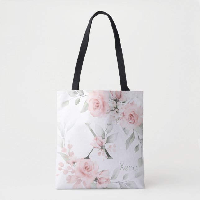 TOTE BAG LETTRE MONOGRAPHIQUE ROSE BLANC BRIDEUSE X (Devant)