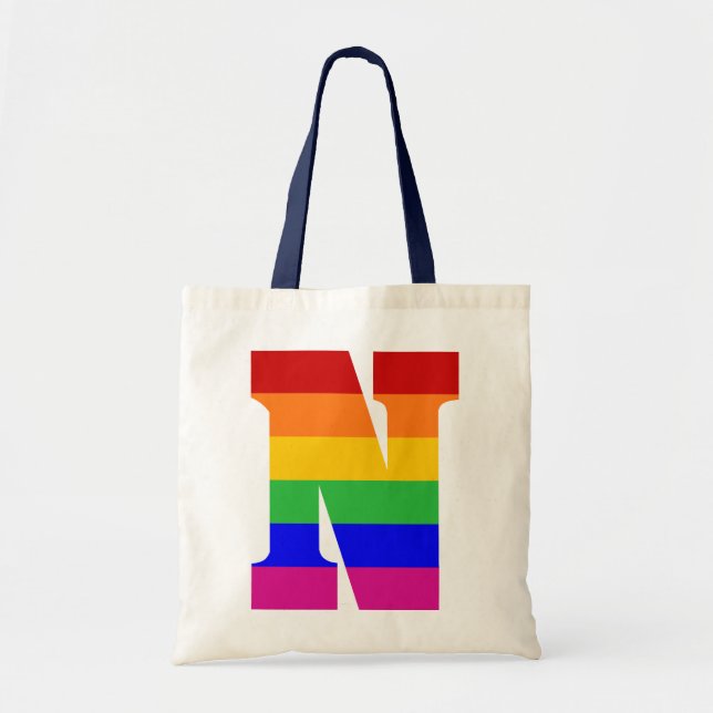 Tote Bag Lettre N d'arc-en-ciel (Devant)
