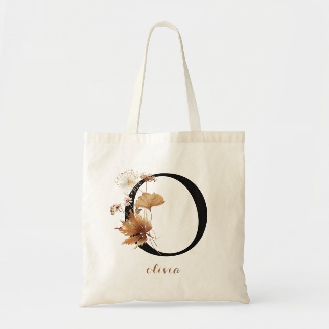Tote Bag Lettre « O » de monogramme personnalisé floral mod (Devant)