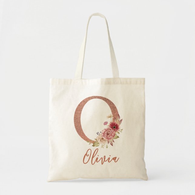 Tote Bag Lettre O Parties scintillant rose pâle Monogramme  (Devant)