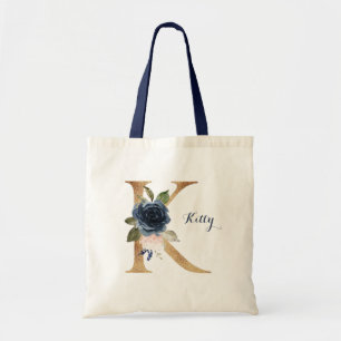 Tote Bag Lettre or moderne K Parties scintillant florale Pe