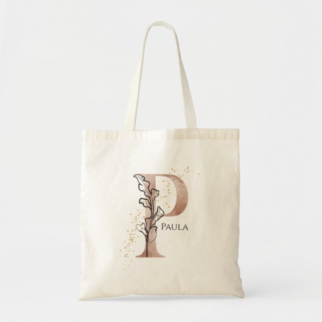 Tote Bag Lettre P Moderne Initiale Monogramme Personnalisée (Devant)