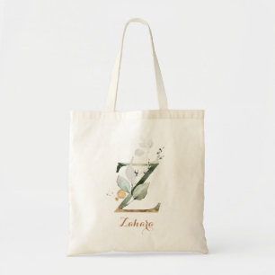 TOTE BAG LETTRE PERSONNALISÉE FEUILLE D'OR DE VERDURE "Z"