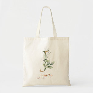 TOTE BAG LETTRE PERSONNALISÉE FEUILLE VERDOYANTE EN FEUILLE