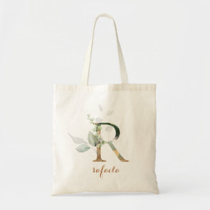 TOTE BAG LETTRE PERSONNALISÉE GRECQUE FEUILLE D'OR FEUILLE