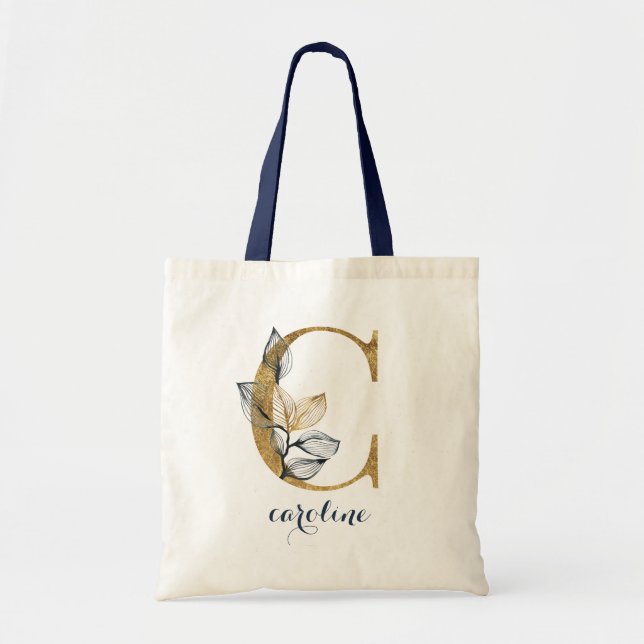 Tote Bag LETTRE PERSONNELLE "C" Bleue D'OR DE LA Marine Flo (Devant)