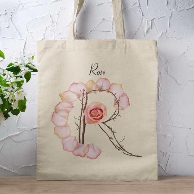 Tote Bag Lettre R élégante en pétales de rose personnalisée (Créateur téléchargé)
